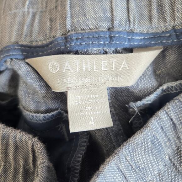 Athleta Cabo Linen Joggers Chambray Blue Elastic Waist Coastal Women 4 - Picture 9 of 11